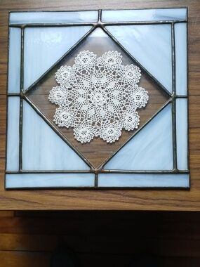 Stained Glass with Crocheted Doiley